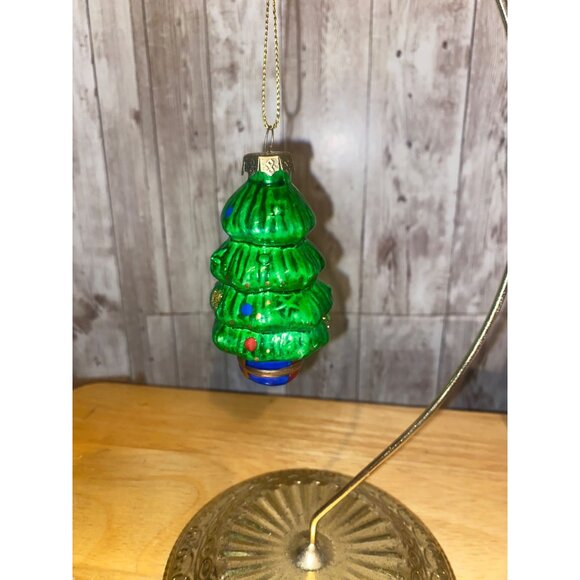 Vintage Blown Glass Christmas Tree Ornament With Red & Blue Accents - Picture 5 of 7